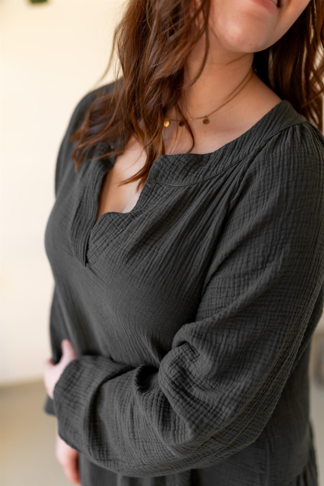 Musselin Kleid mit V-Ausschnitt