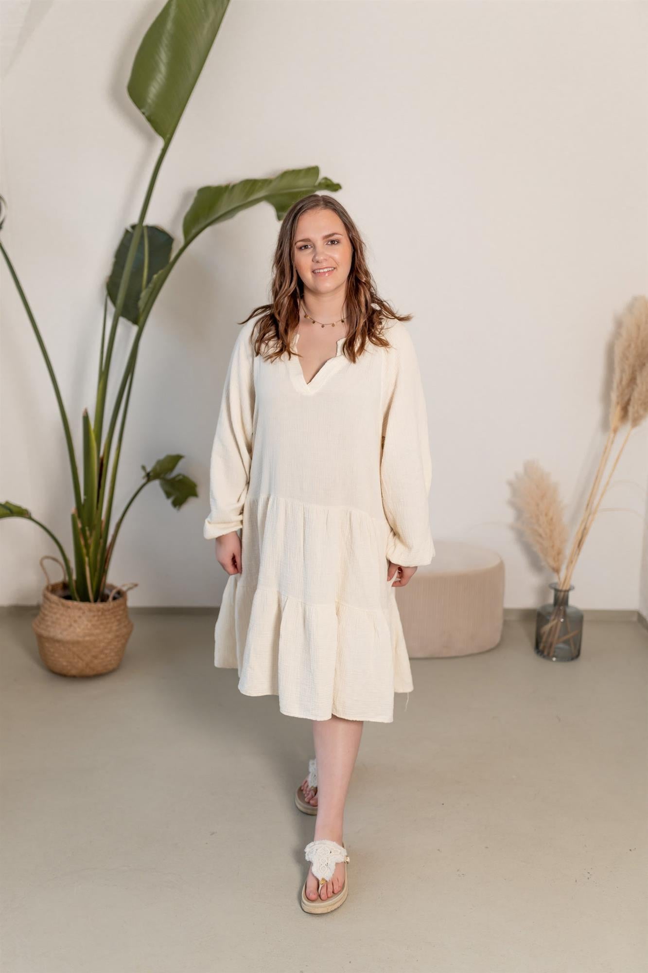 Musselin Kleid mit V-Ausschnitt