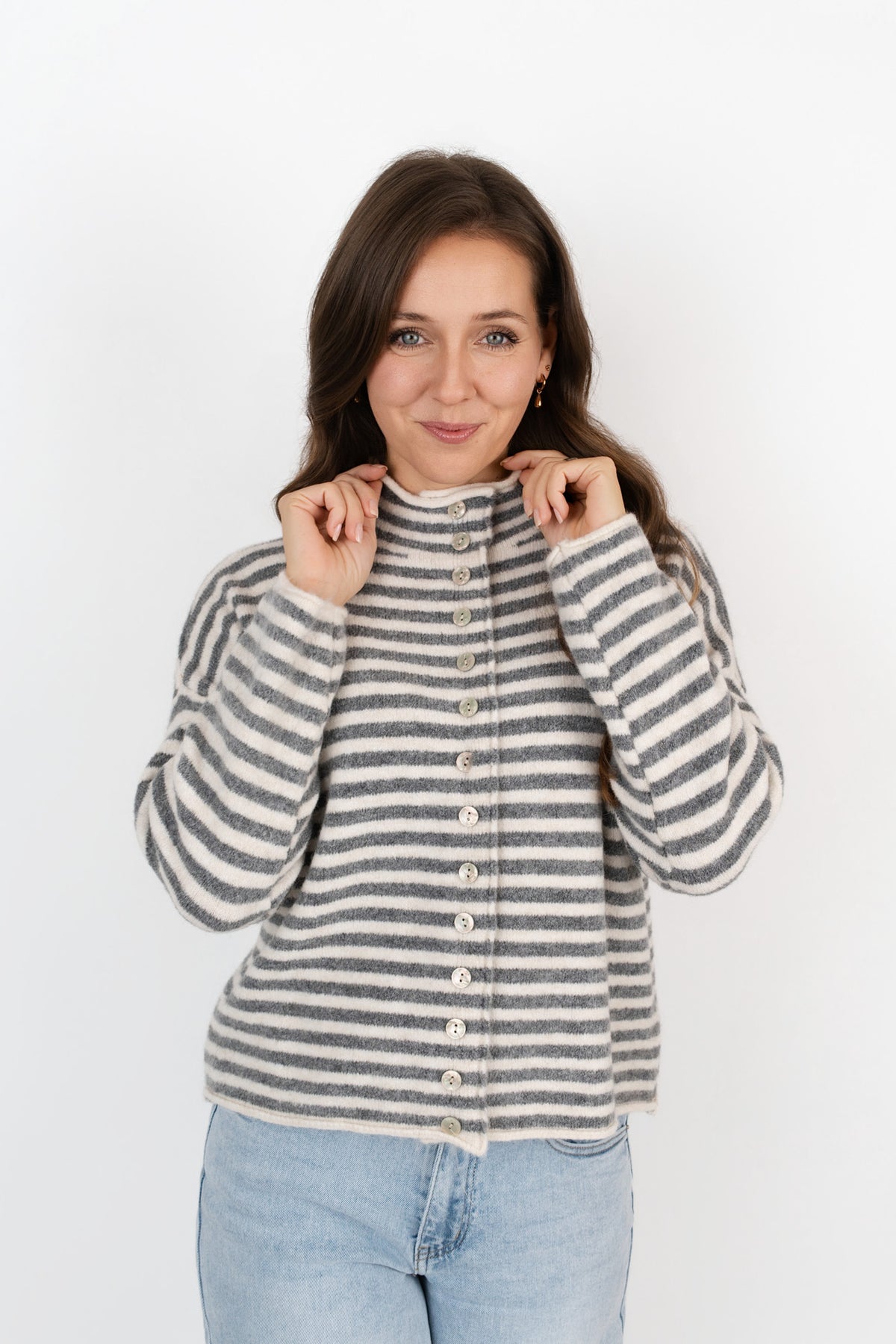 Gestreifte Jacke mit Stehkragen & Knopfleiste