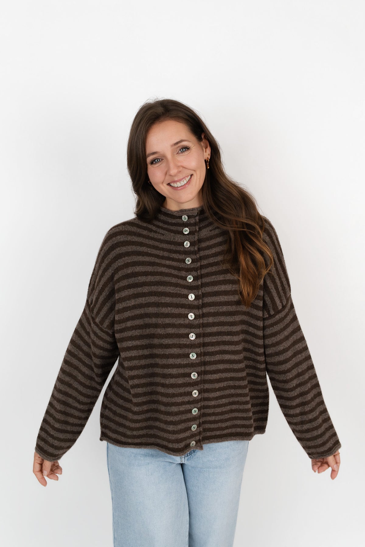 Gestreifte Jacke mit Stehkragen & Knopfleiste