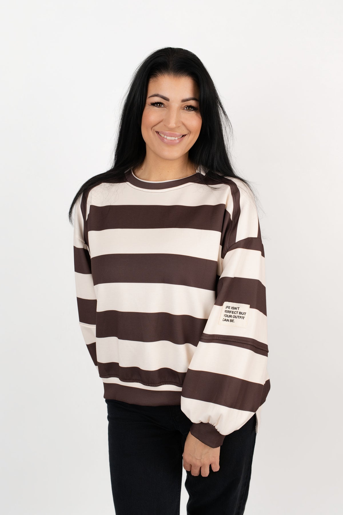 Pullover gestreift mit Ärmelpatch