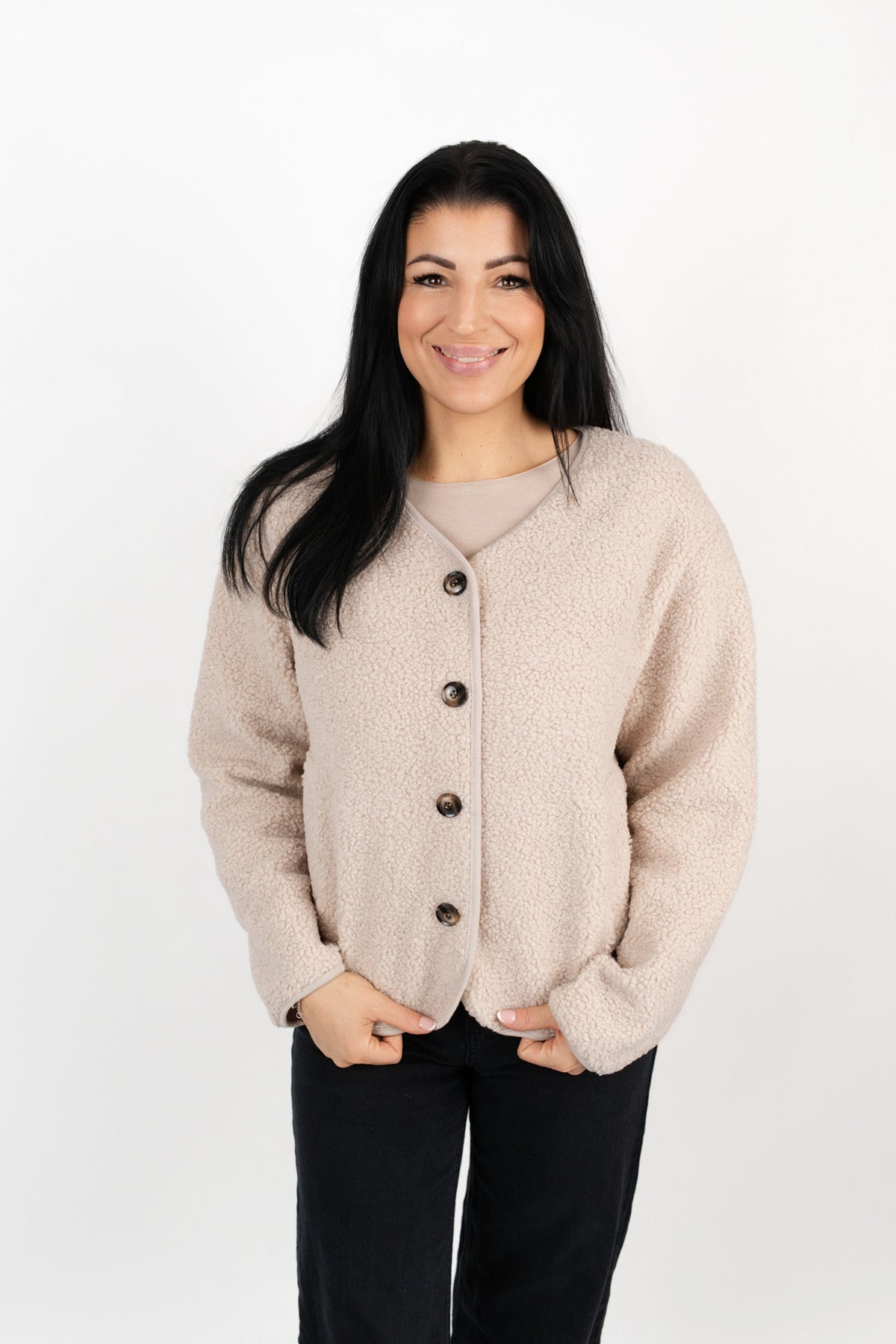 Teddy Jacke mit Knopfleiste