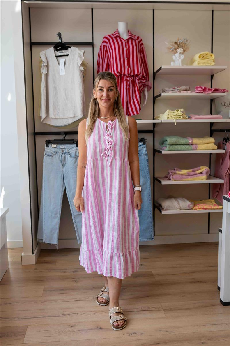 Musselin Kleid mit Streifen und Schleife