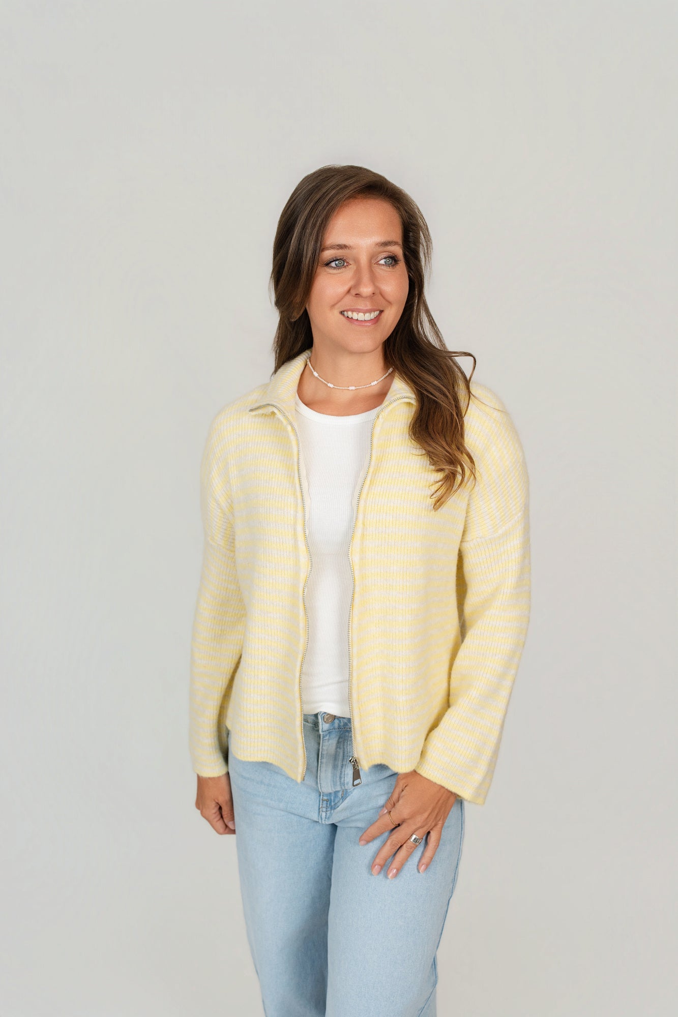 Zip-Up Cardigan gestreift