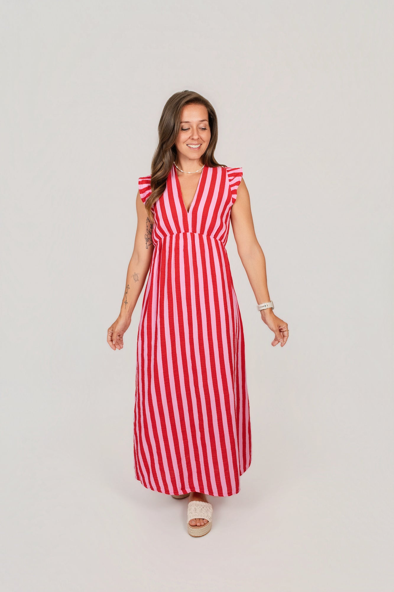 Musselin Maxi-Kleid mit Streifen