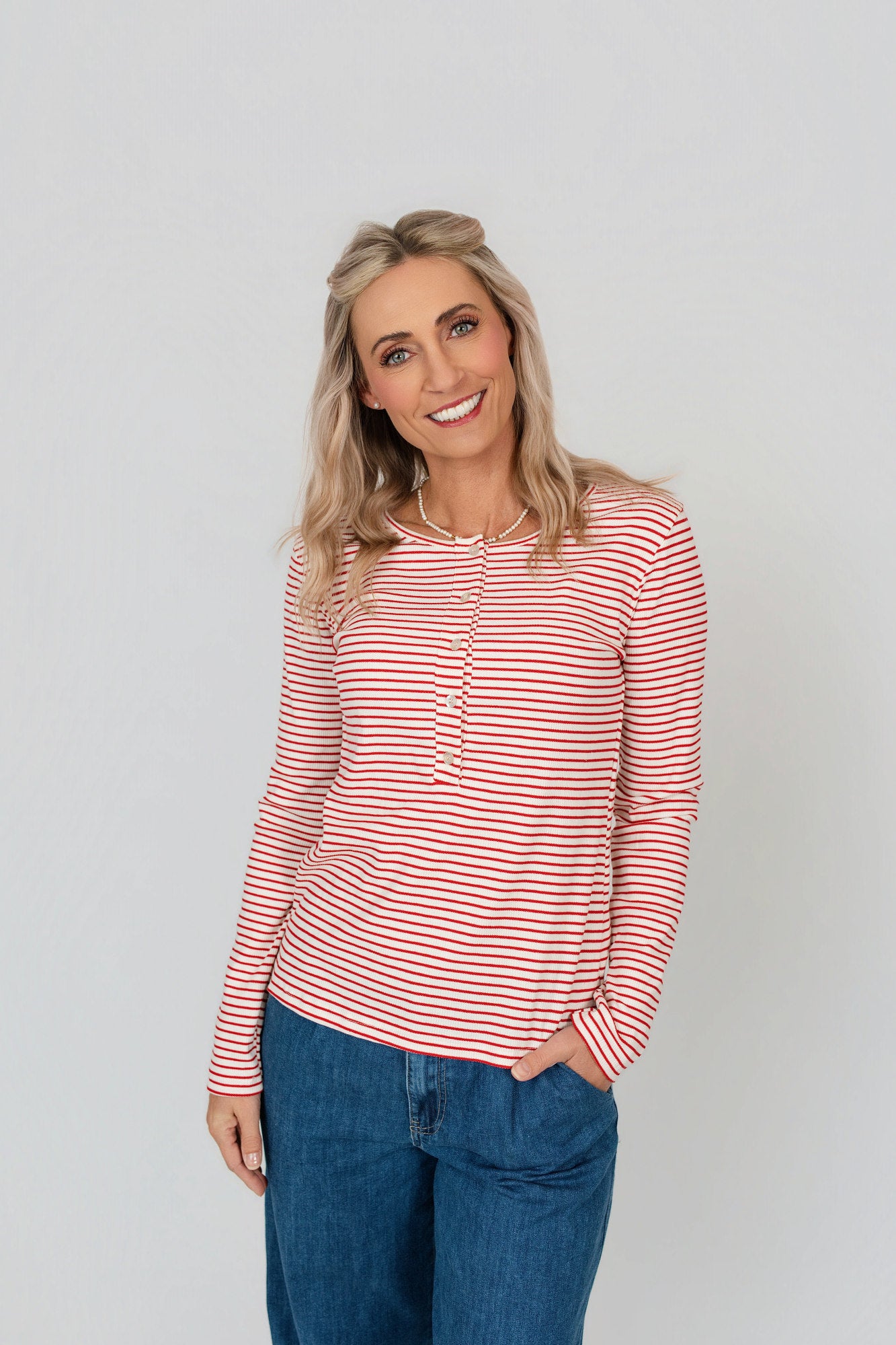 Langarmshirt gestreift mit Knopfleiste