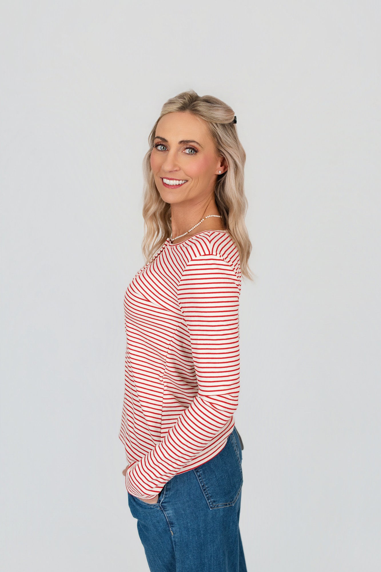 Langarmshirt gestreift mit Knopfleiste