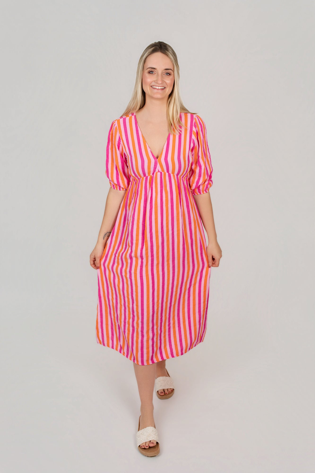 Musselin Kleid gestreift