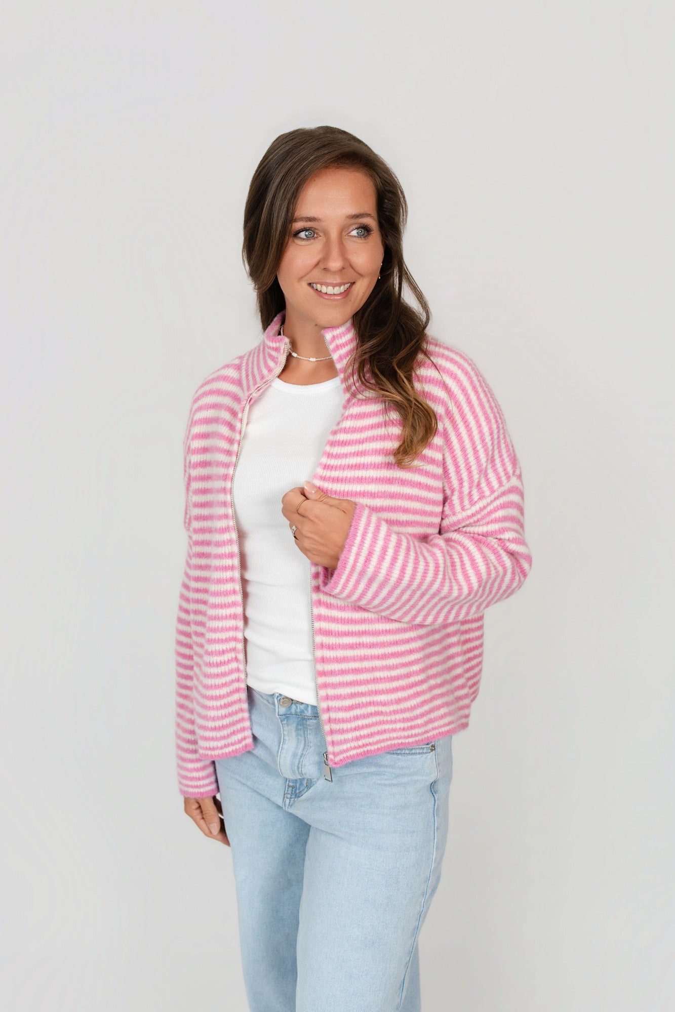 Zip-Up Cardigan gestreift