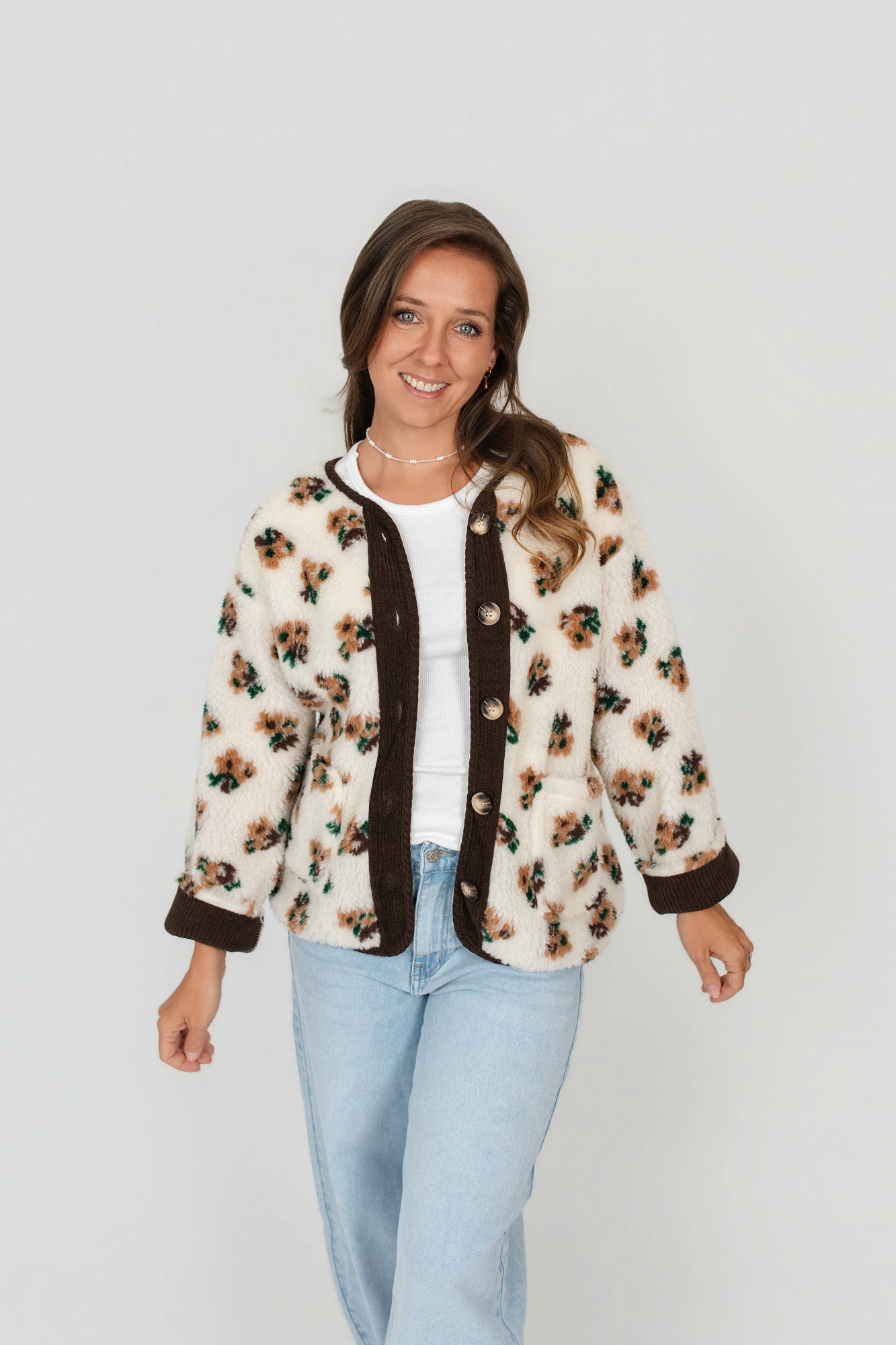 Teddyjacke mit Cord Blumen
