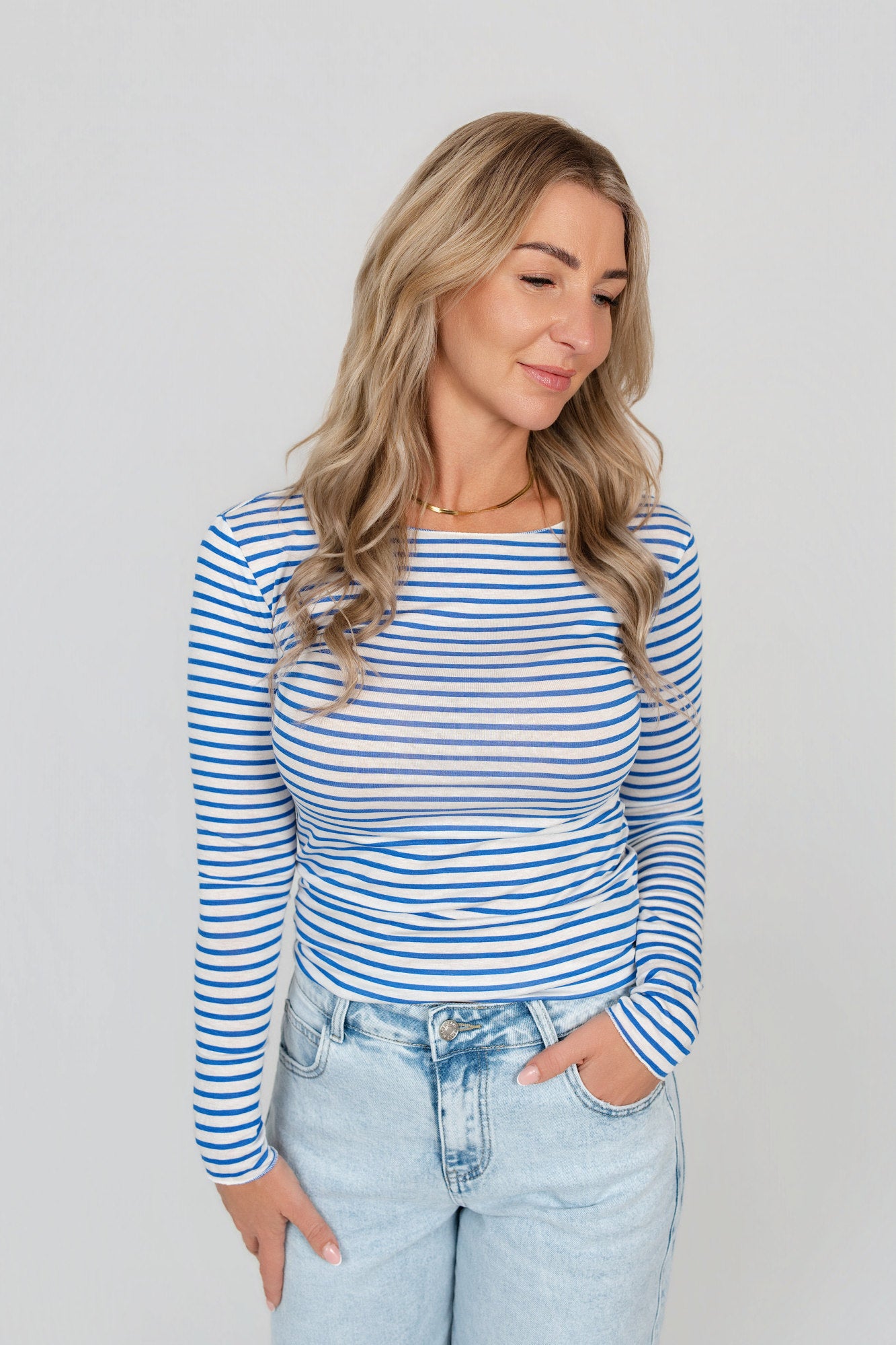 Langarmshirt mit Kaschmir gestreift
