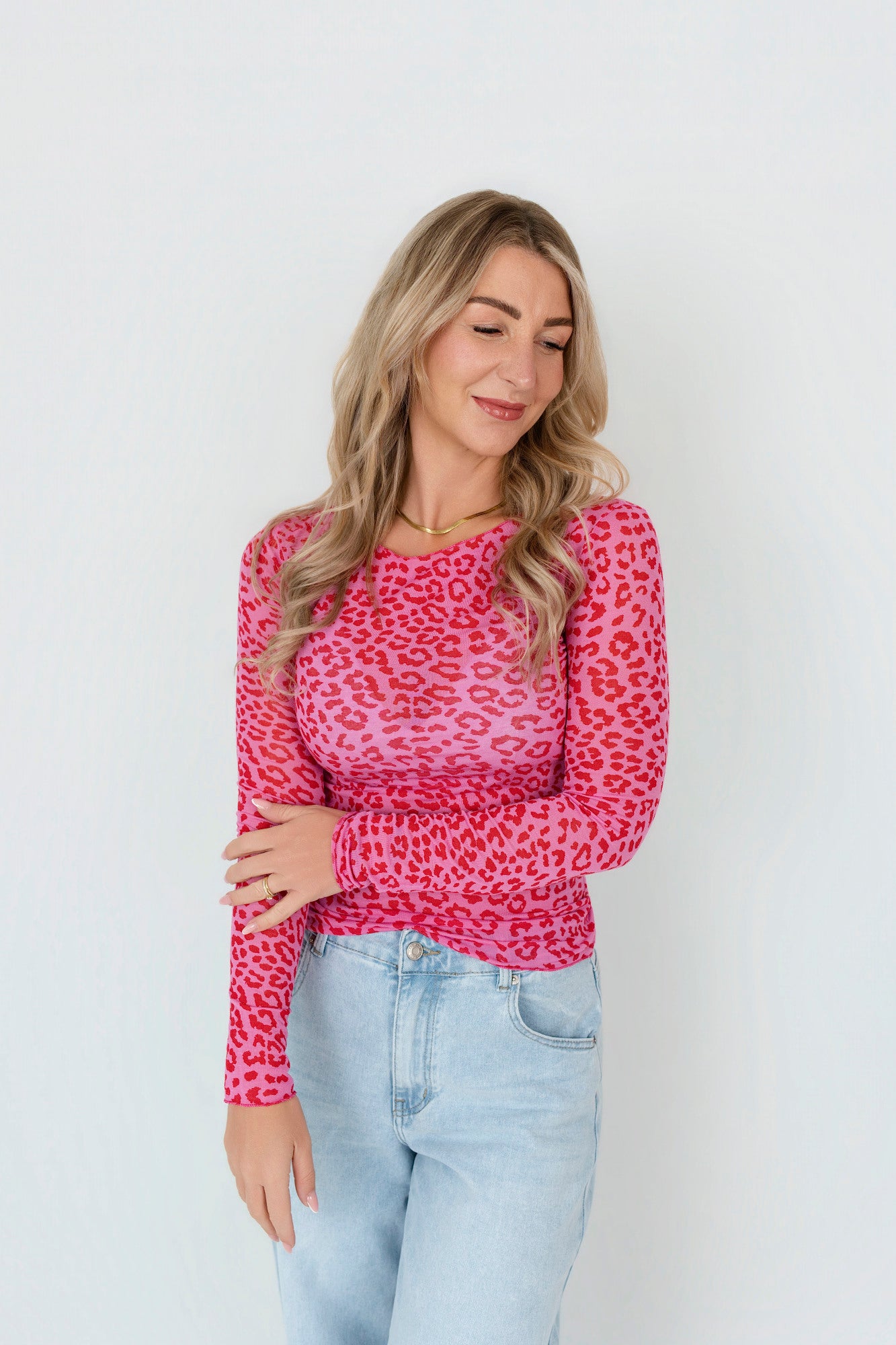 Langarmshirt mit Kaschmir in Leo