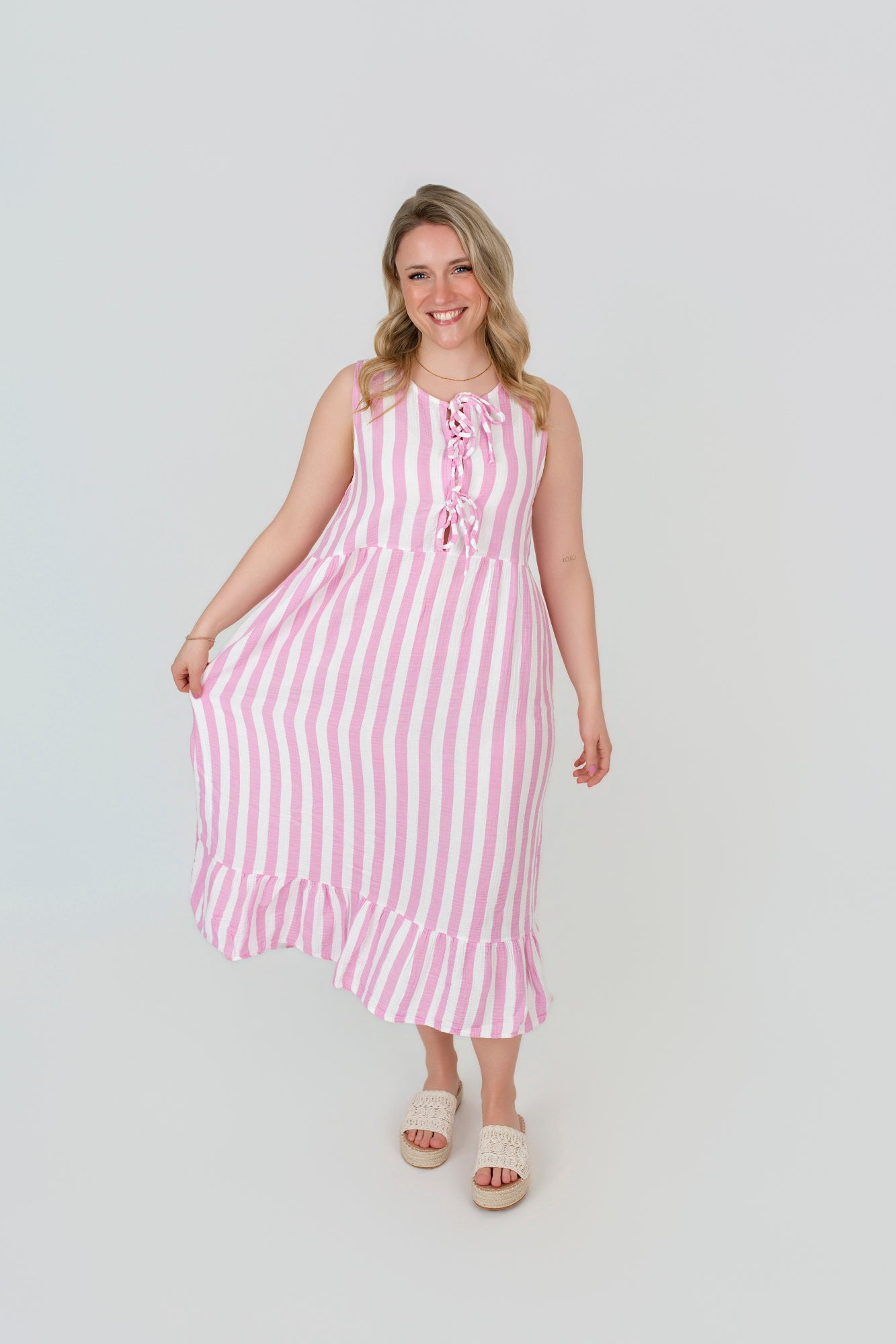 Musselin Kleid mit Streifen und Schleife