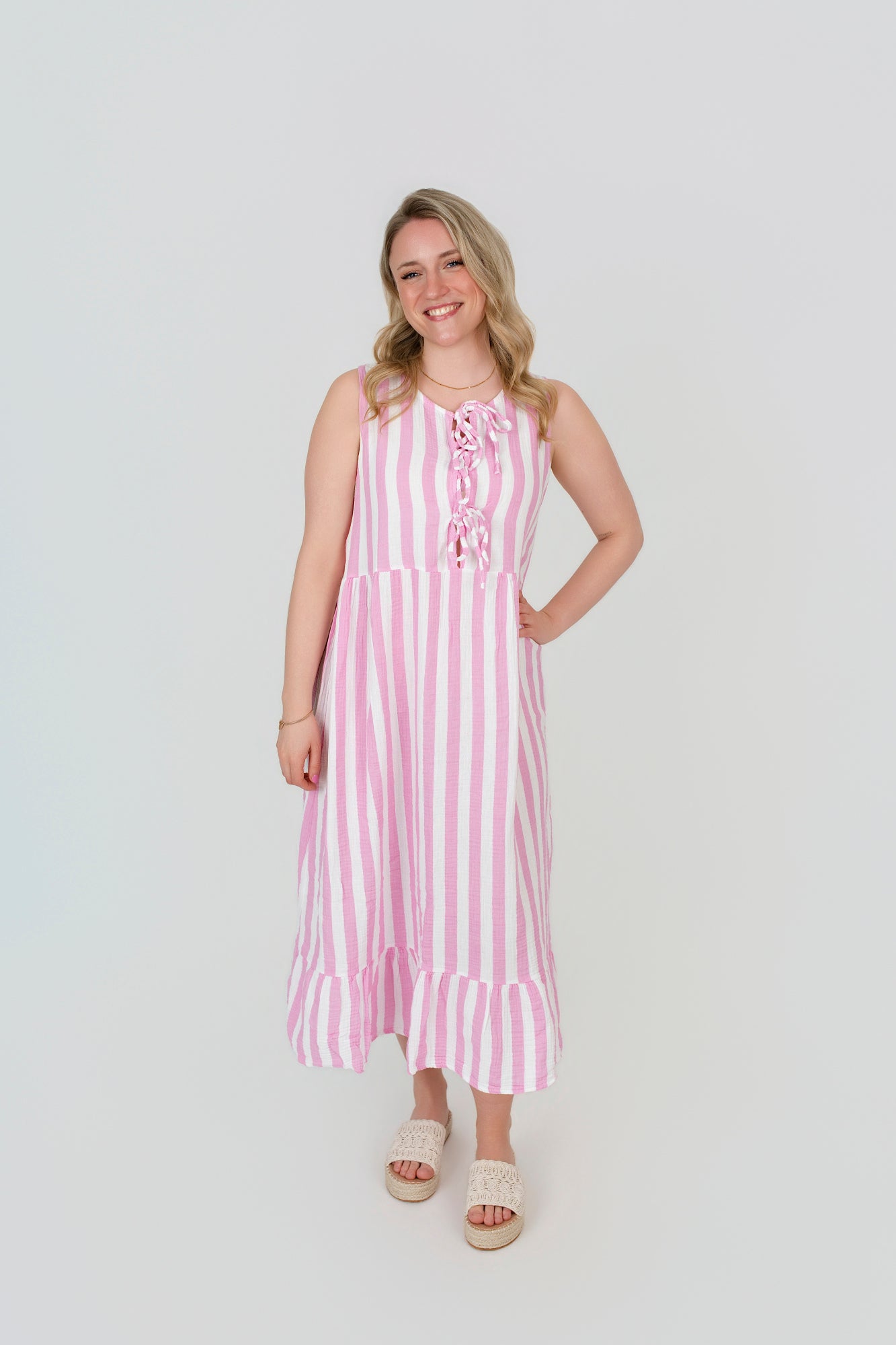 Musselin Kleid mit Streifen und Schleife