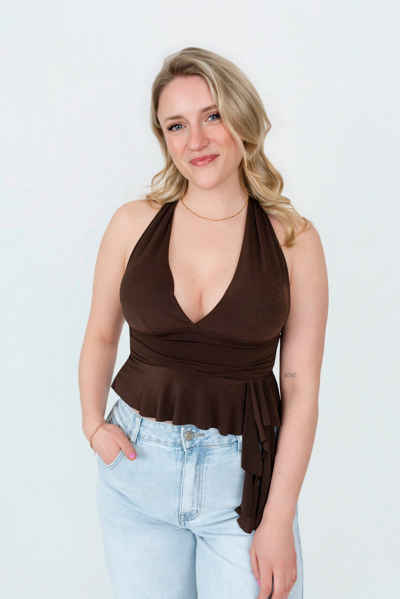 Neckholder Top mit Rüschen