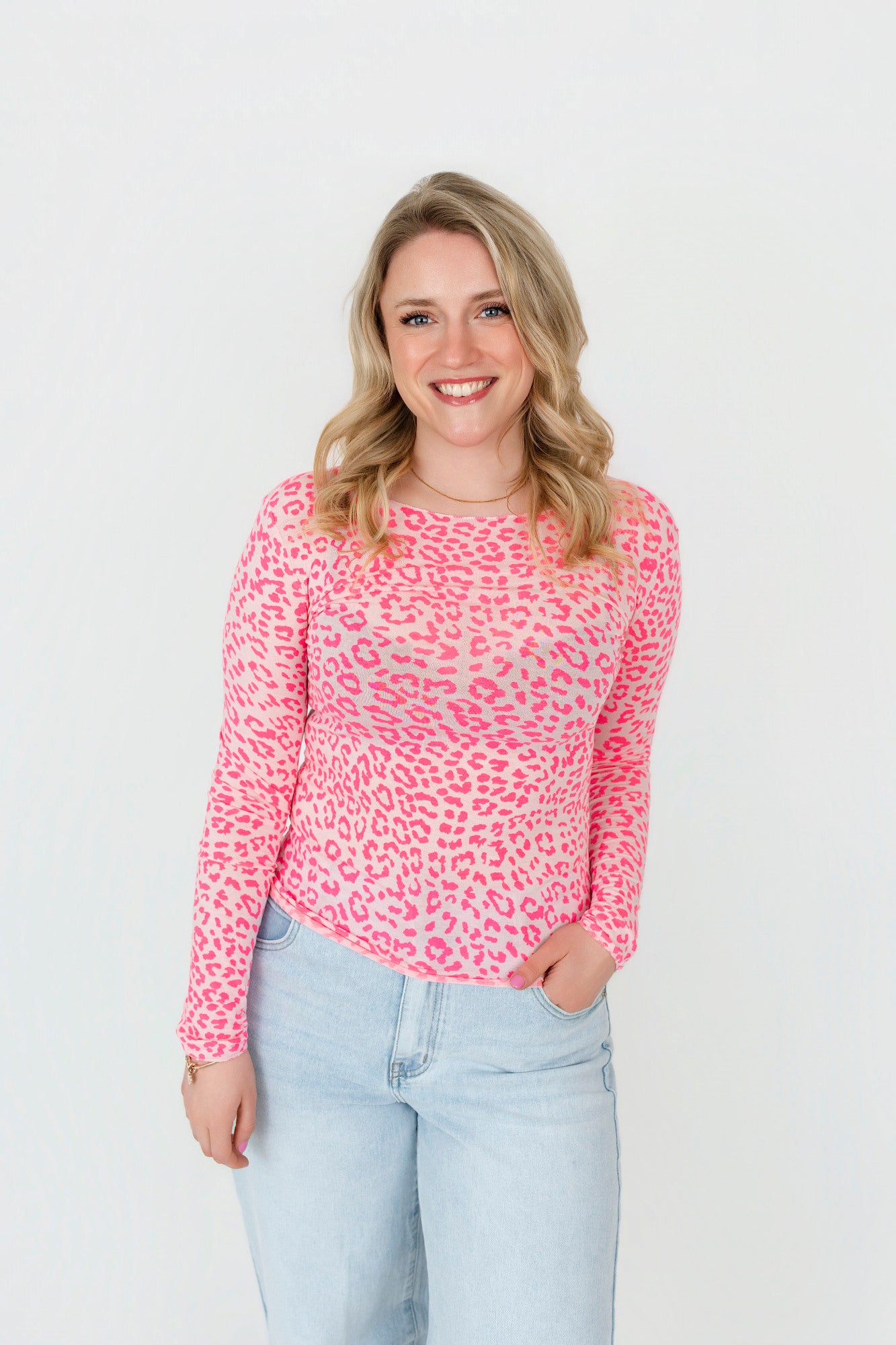 Langarmshirt mit Kaschmir in Leo