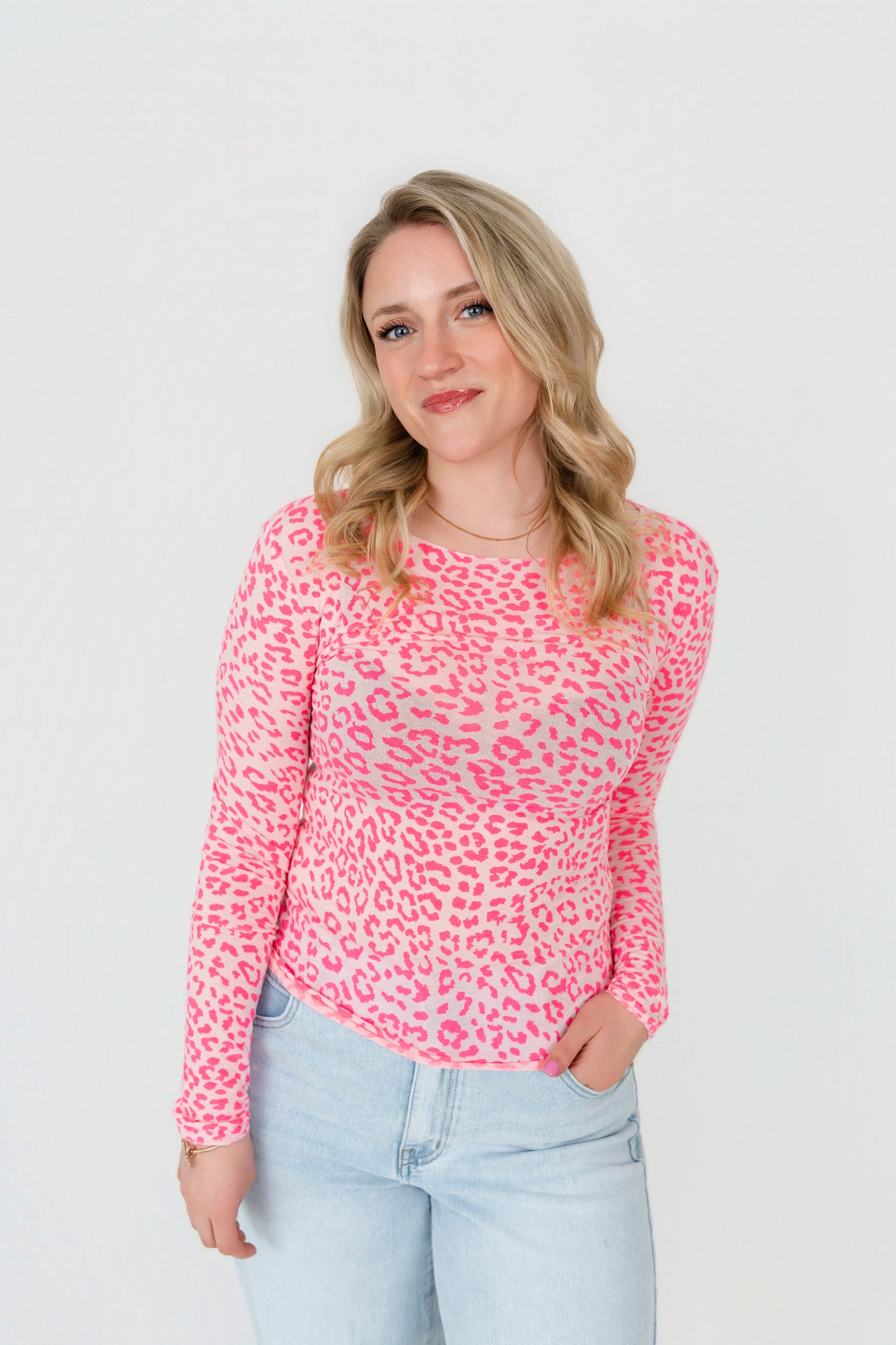 Langarmshirt mit Kaschmir in Leo