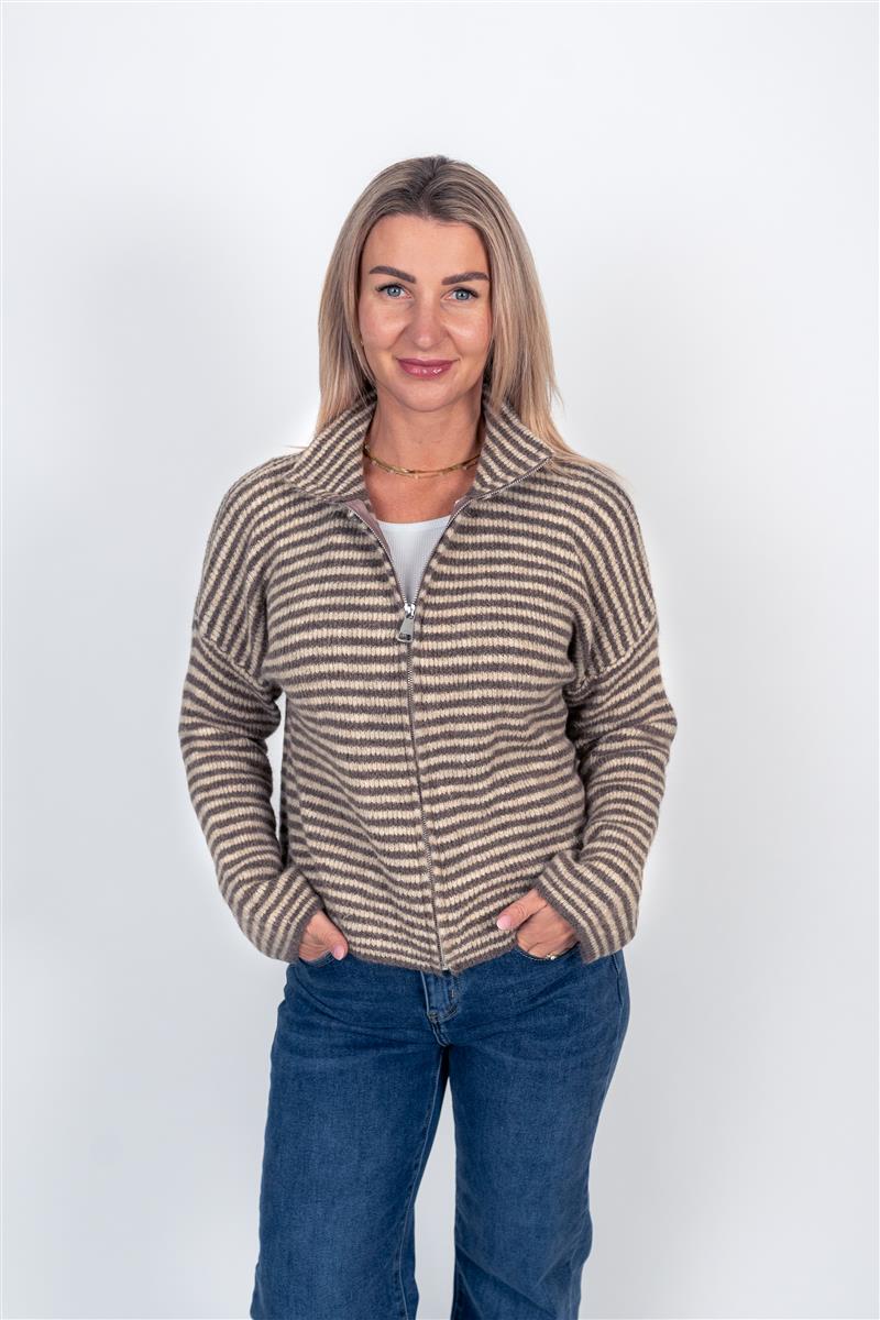Zip-Up Cardigan gestreift