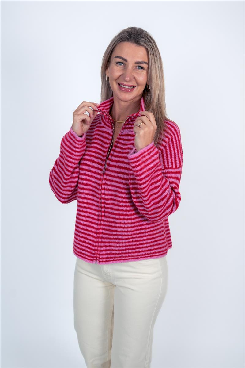 Zip-Up Cardigan gestreift
