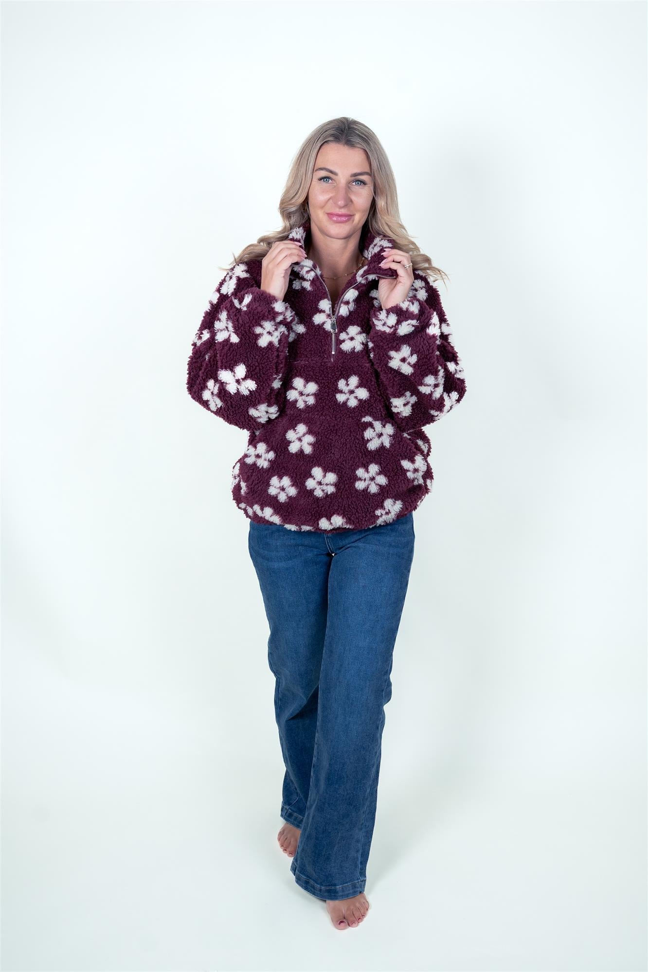 Sweater in Teddyfleece Blumen