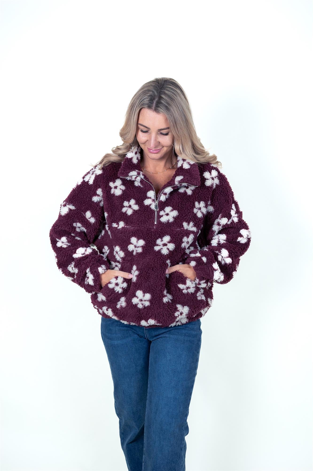 Sweater in Teddyfleece Blumen