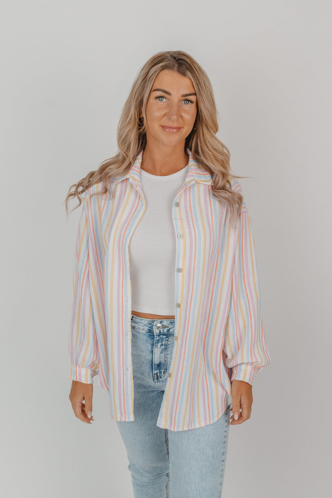 Musselin Bluse mit bunten Streifen