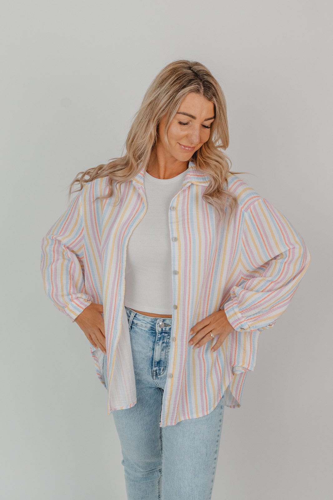 Musselin Bluse mit bunten Streifen