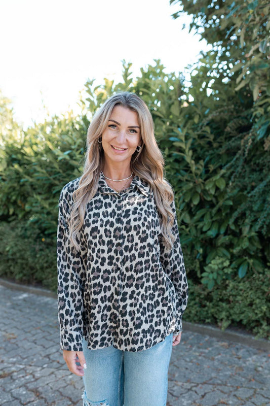 Musselinbluse kurz Leoprint