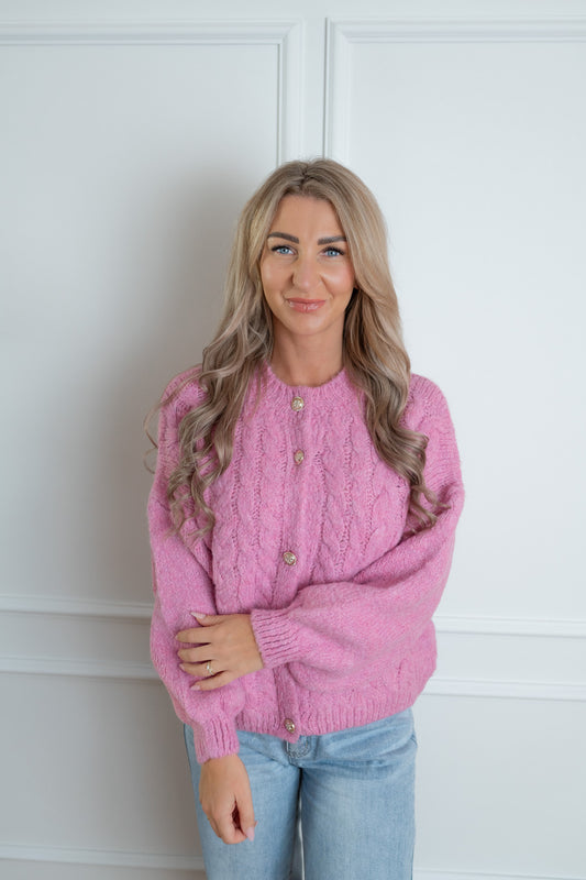 Strickjacke mit Zopfmuster in rosa