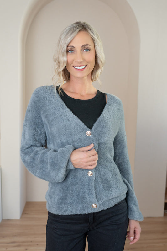 Jacke V-Ausschnitt goldene Knöpfe