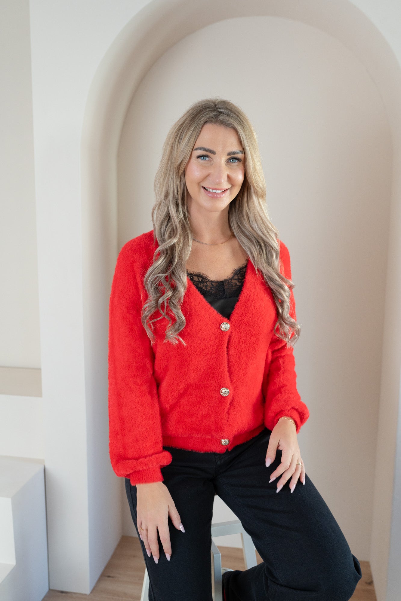 Jacke V-Ausschnitt goldene Knöpfe