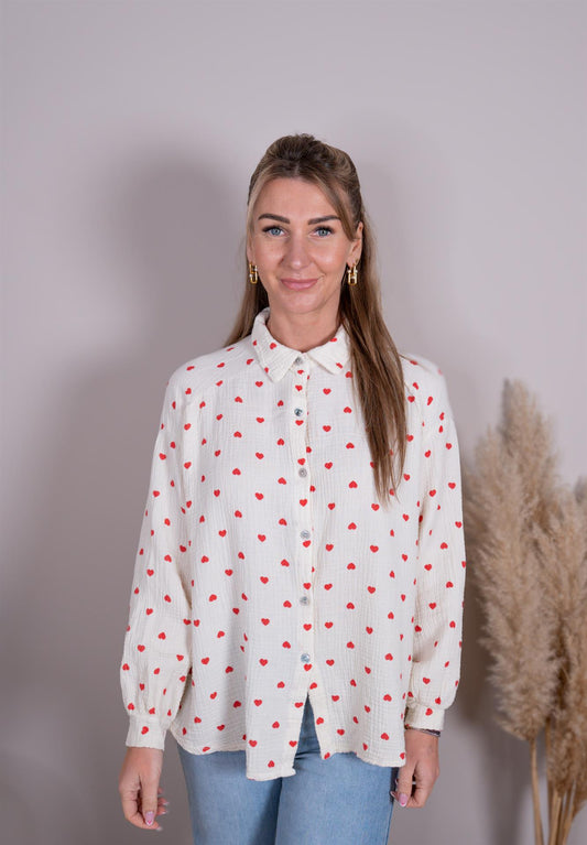 Musselin Bluse kurz mit Mustern