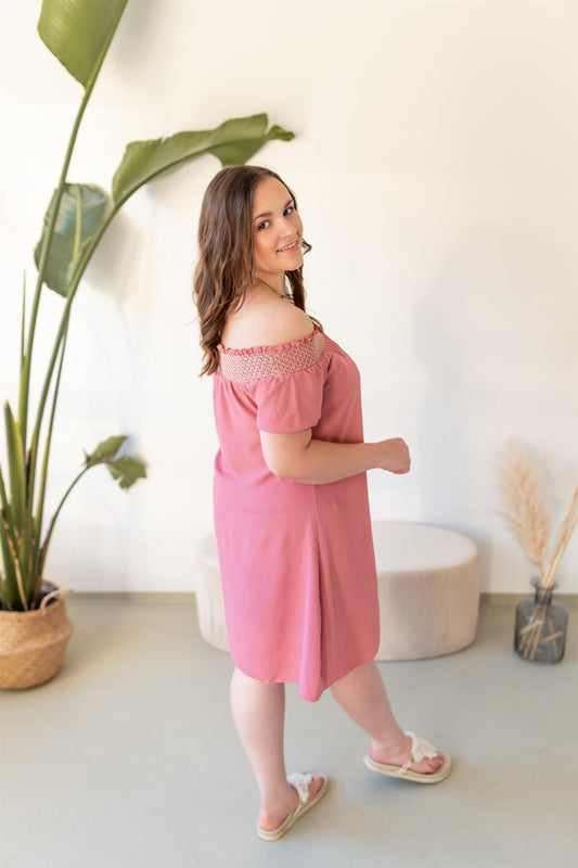 Off-Shoulder Kleid Orient in beere