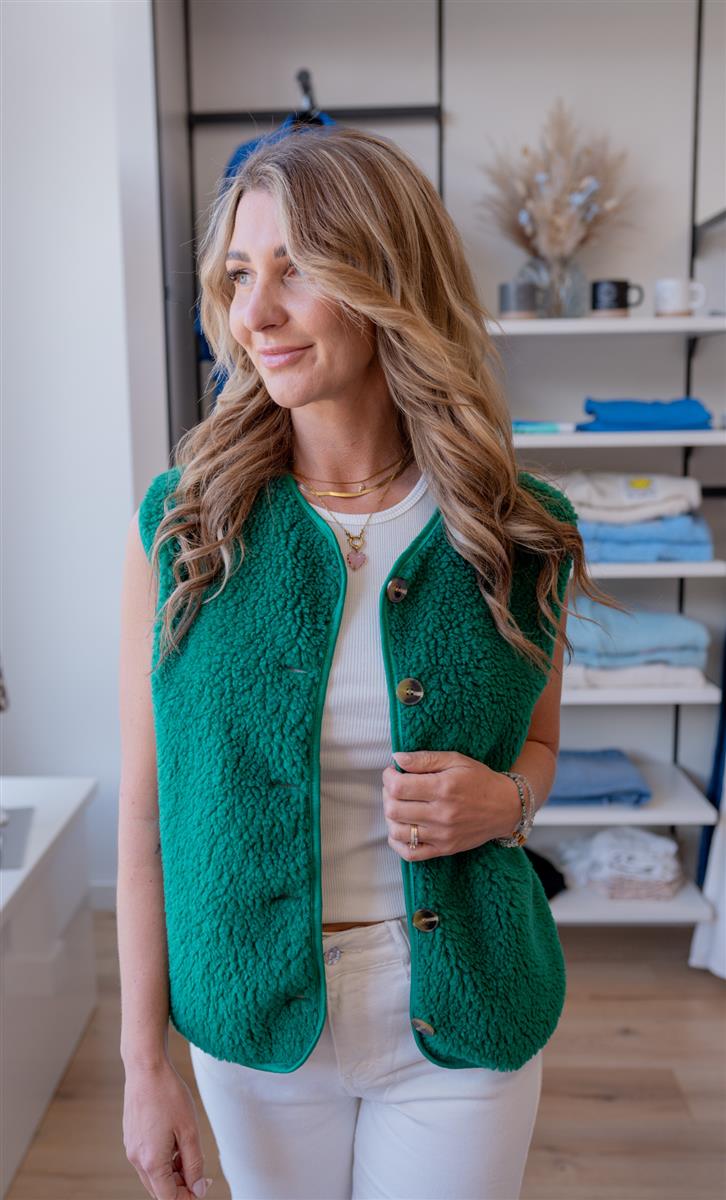 Weste mit Teddyfell in Grün
