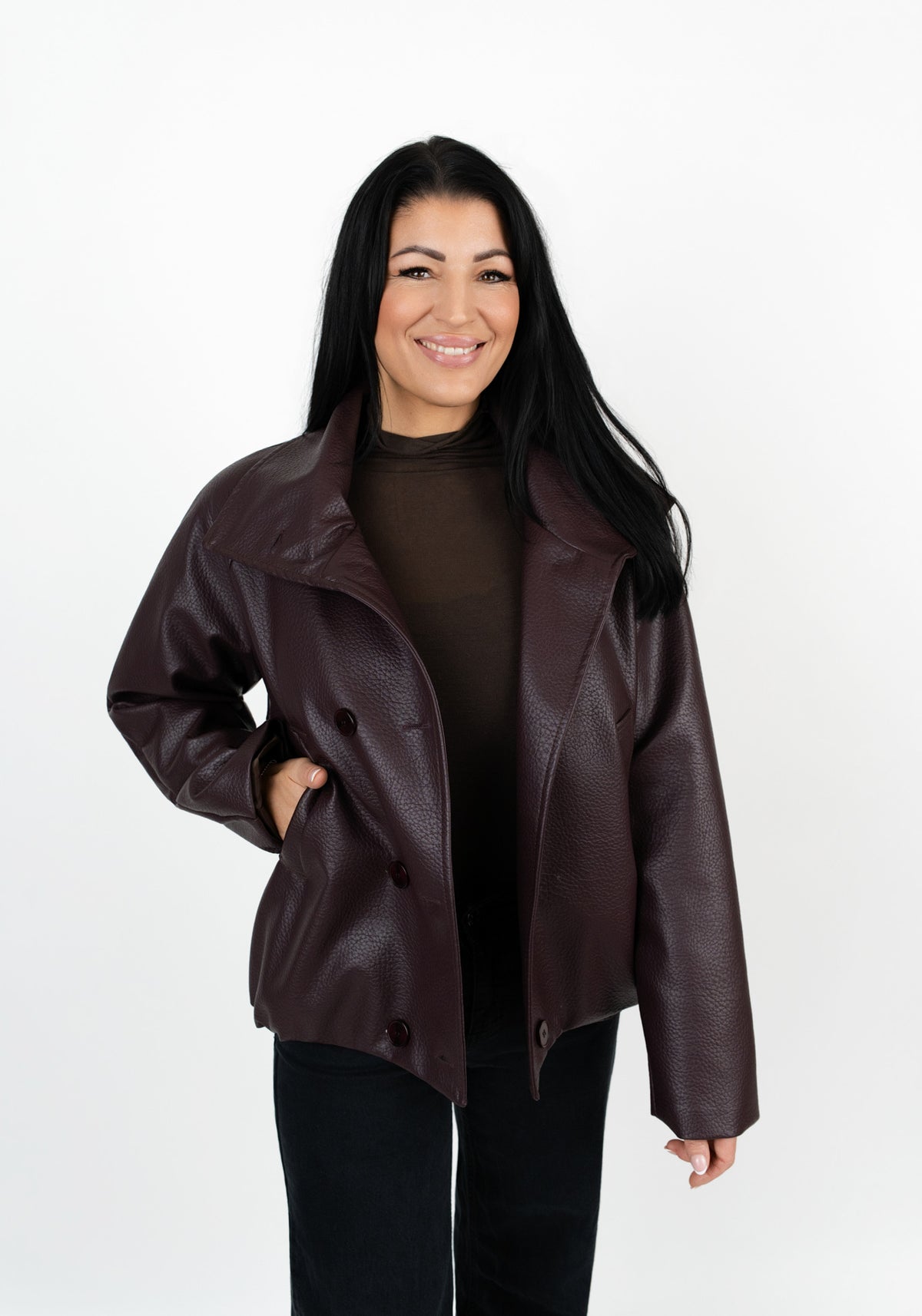 Jacke mit Stehkragen Lederoptik