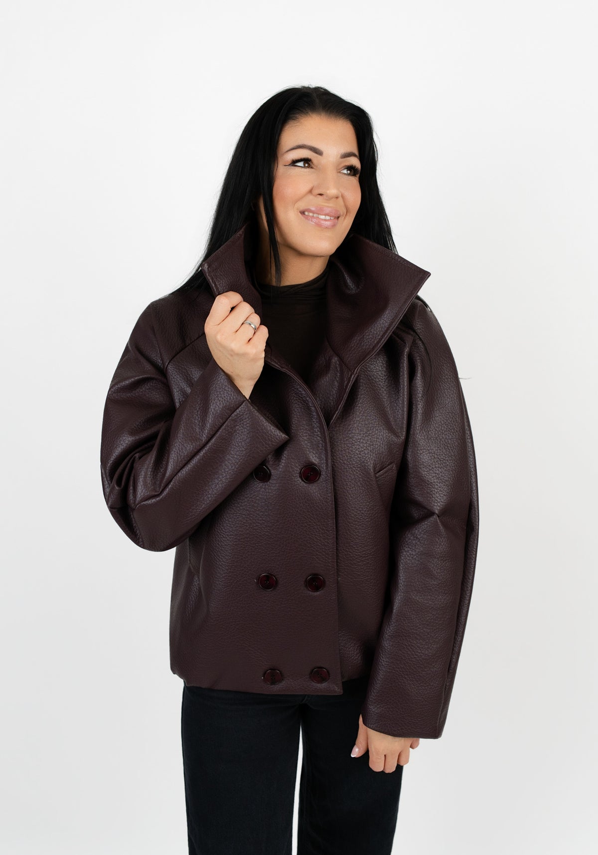 Jacke mit Stehkragen Lederoptik