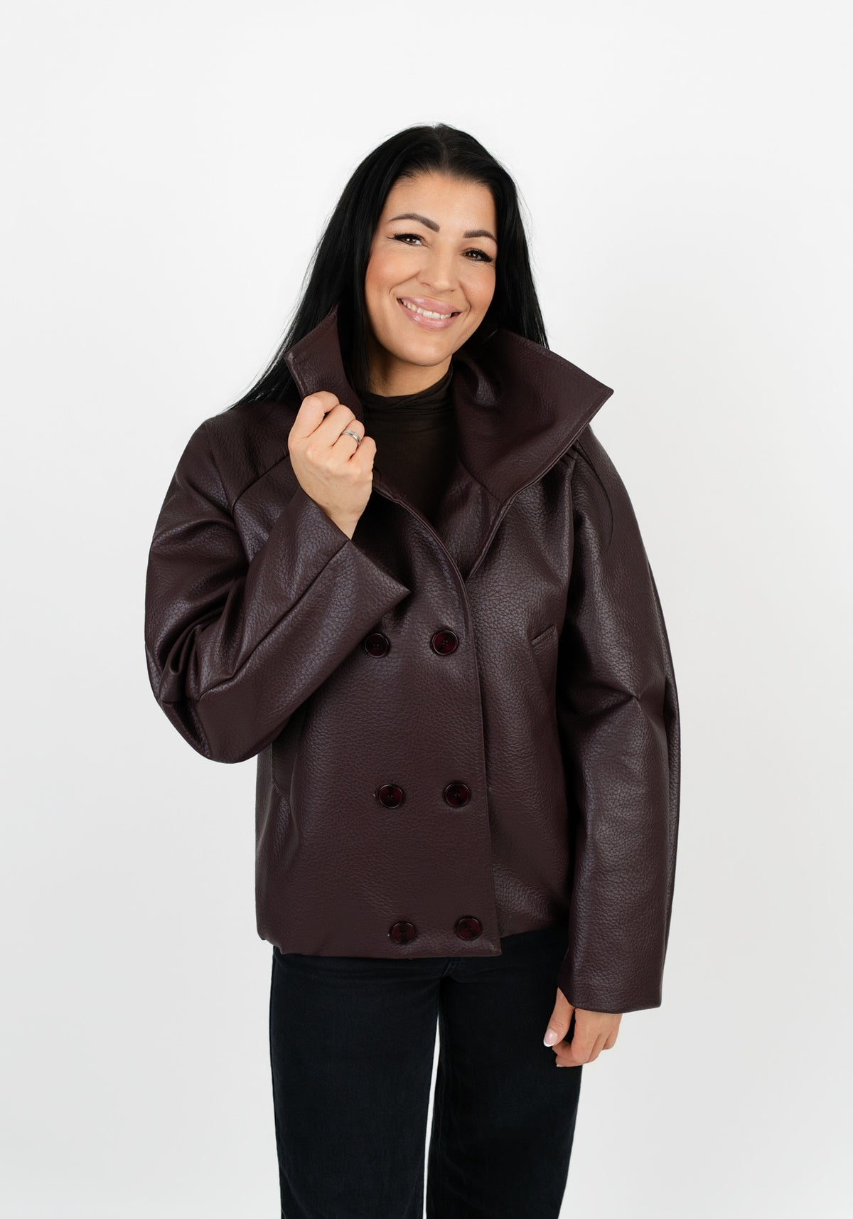Jacke mit Stehkragen Lederoptik