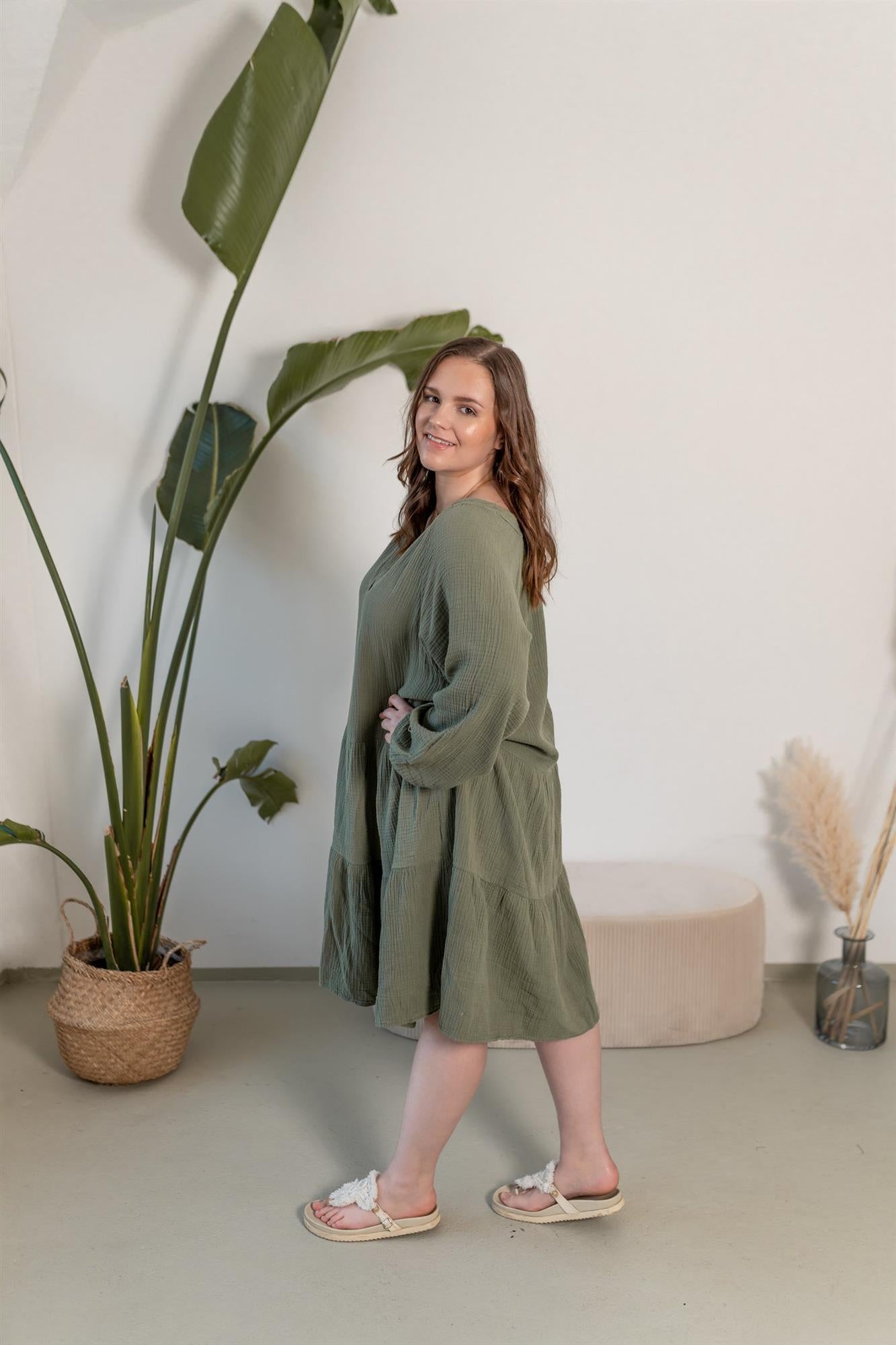 Musselin Kleid mit V-Ausschnitt
