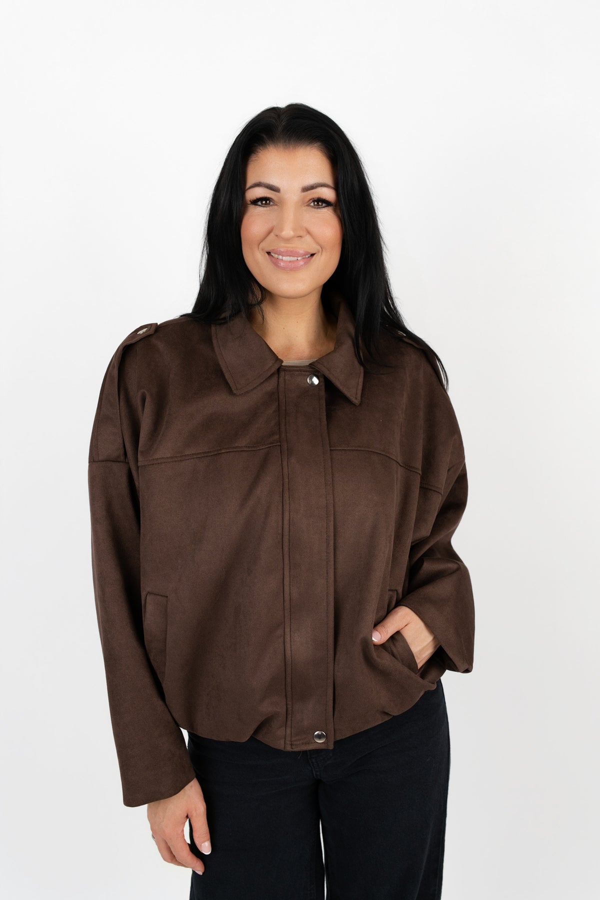 Jacke Wildlederoptik mit Schulterklappen