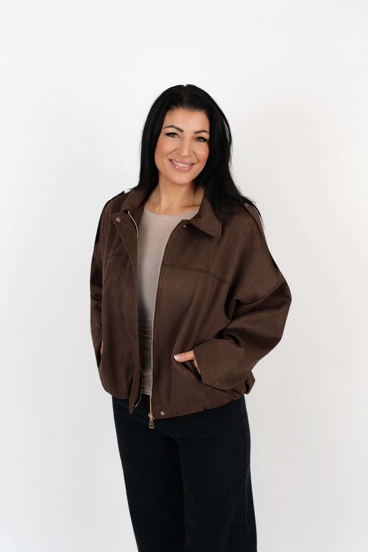 Jacke Wildlederoptik mit Schulterklappen