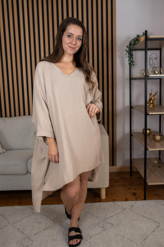 Musselin Kleid in beige