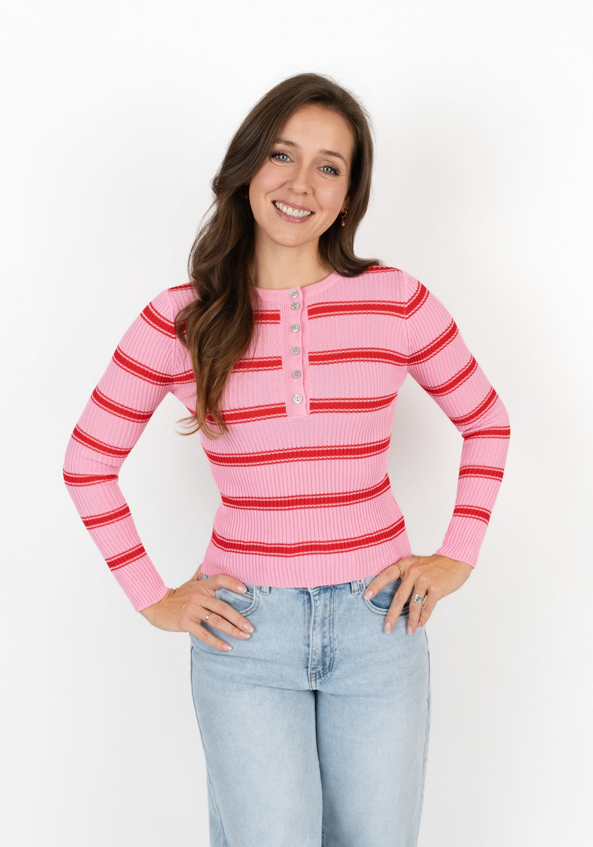 Langarmshirt gestreift mit Knopfleiste