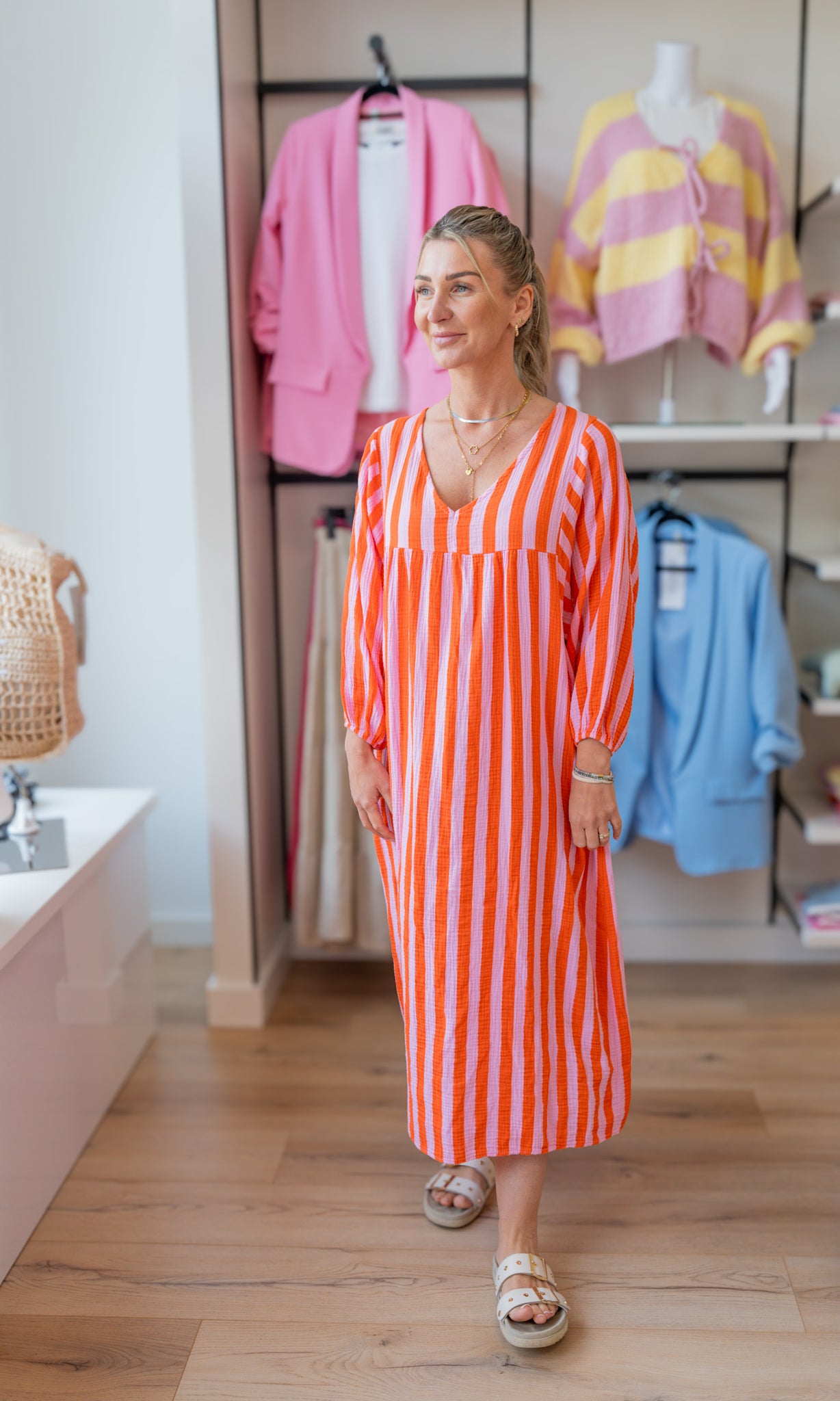Musselin Kleid mit Streifen