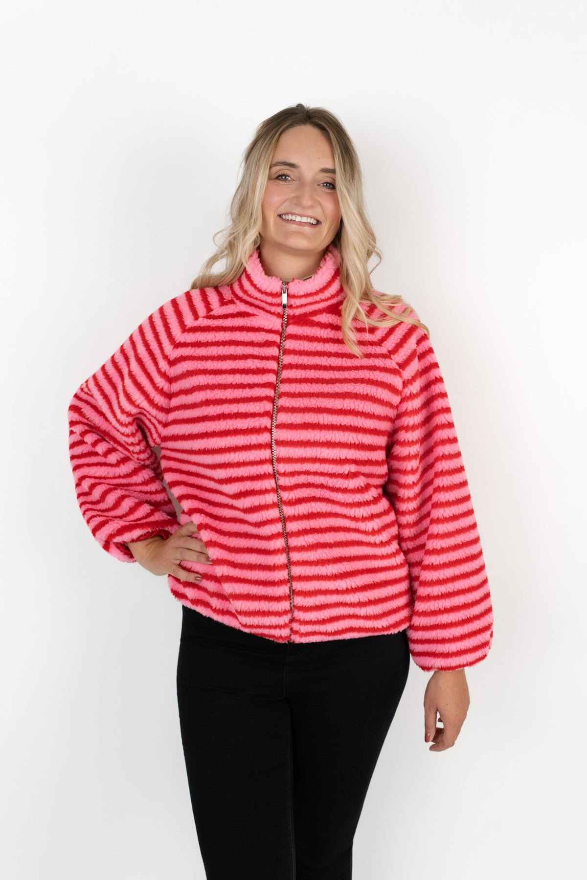 Jacke Teddyfell gestreift