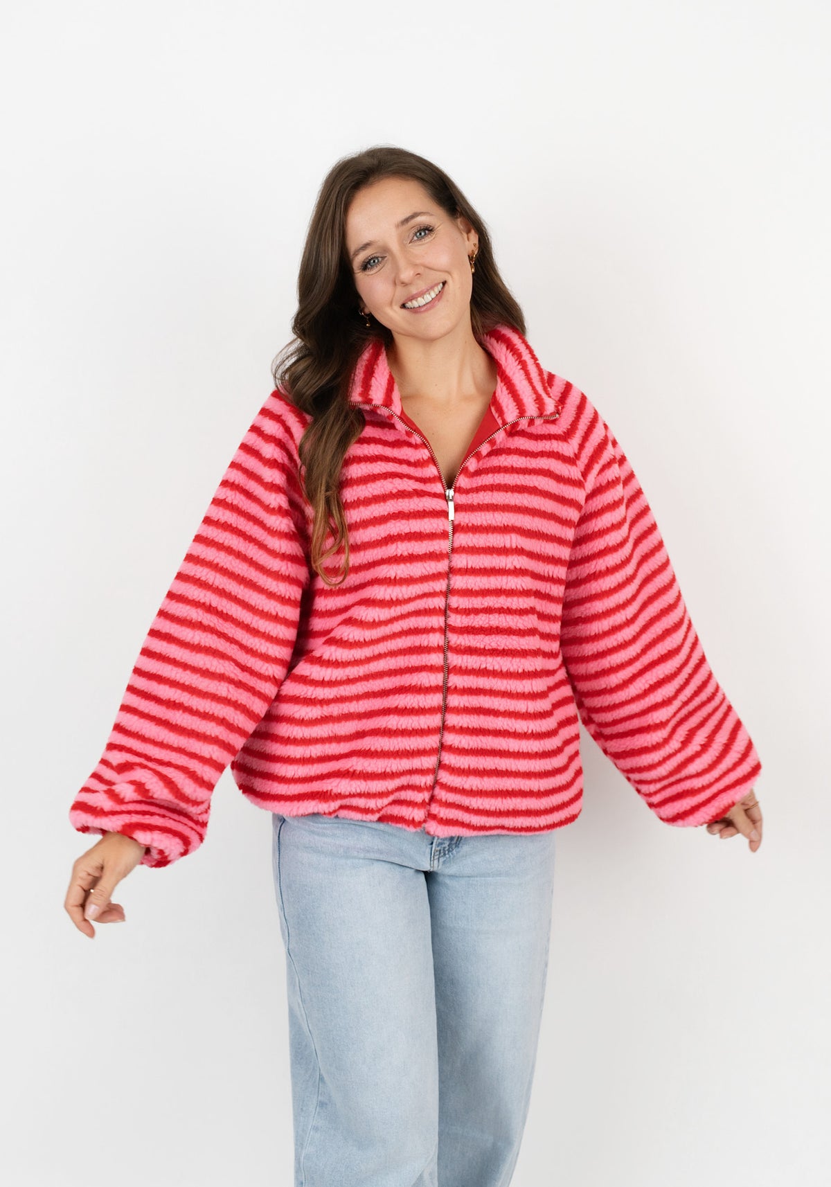 Jacke Teddyfell gestreift