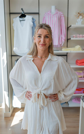 Bluse zum binden in creme