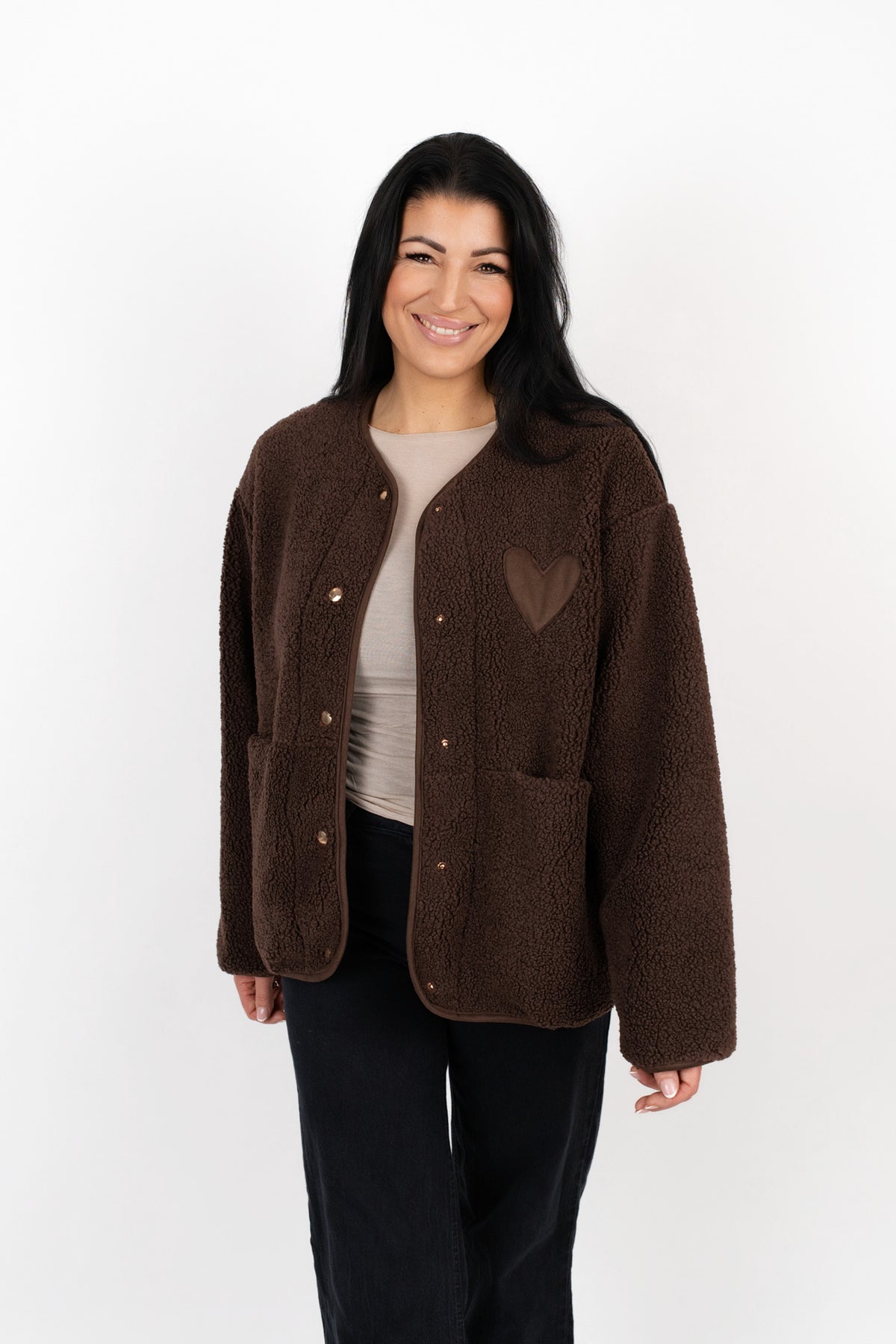 Oversized Teddyjacke mit Herz