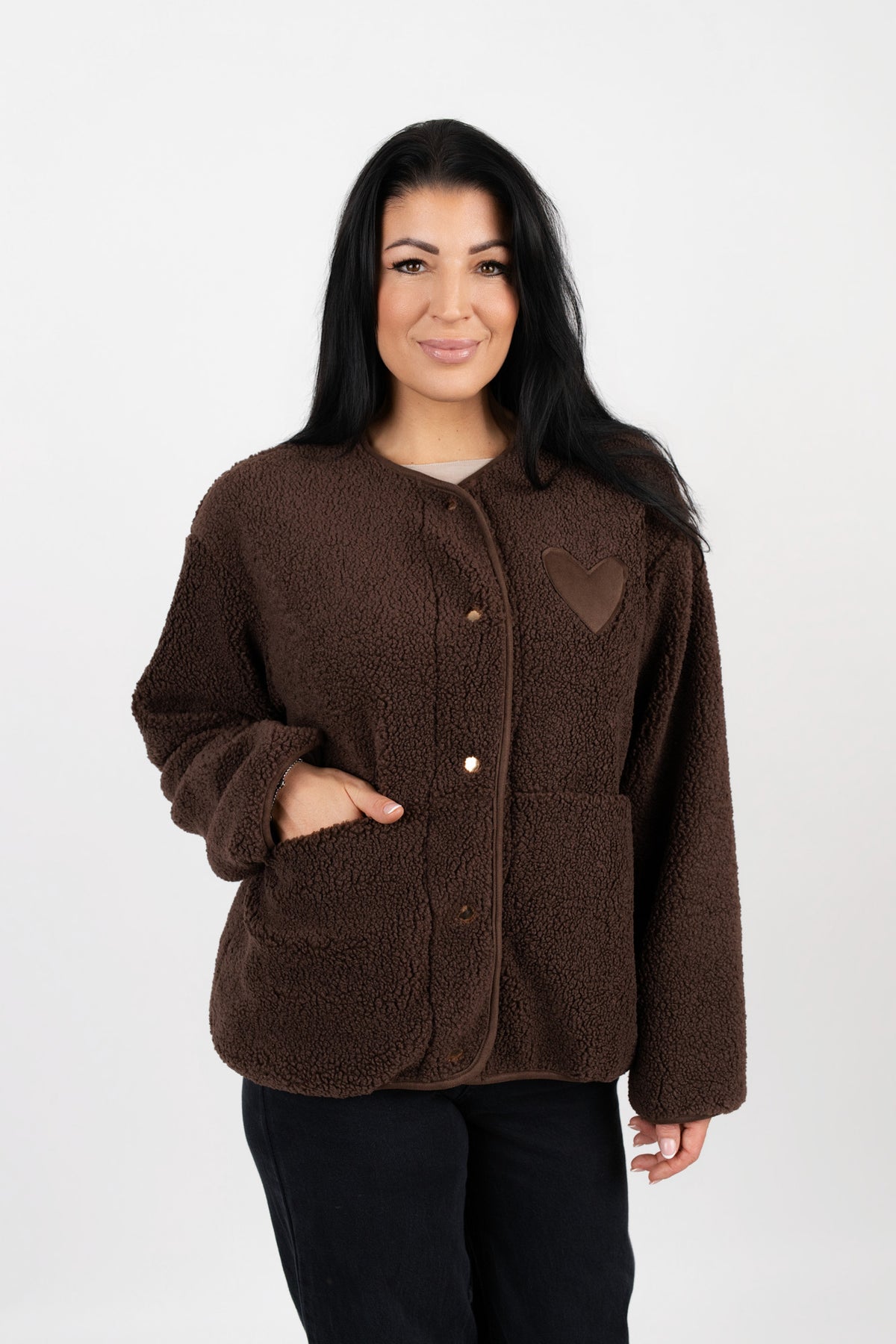 Oversized Teddyjacke mit Herz
