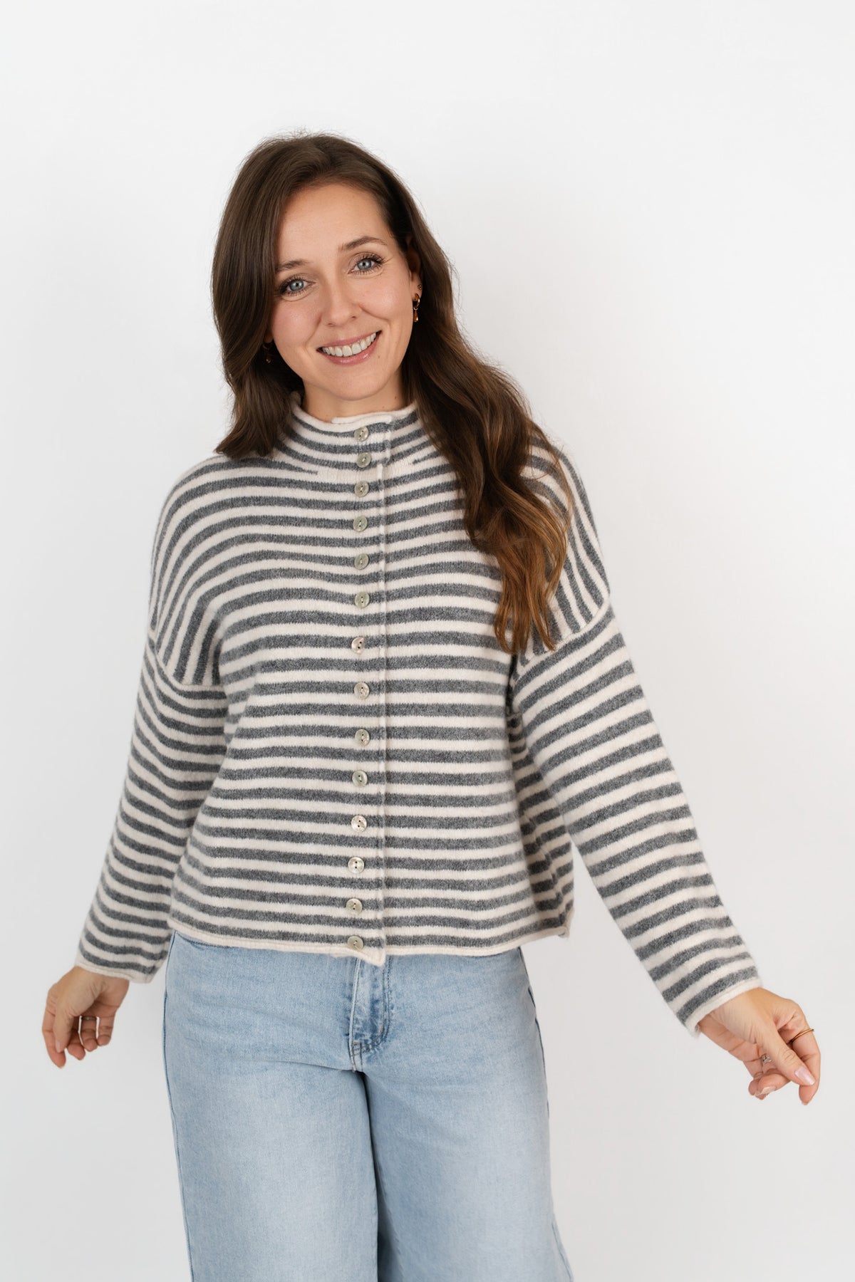Gestreifte Jacke mit Stehkragen & Knopfleiste