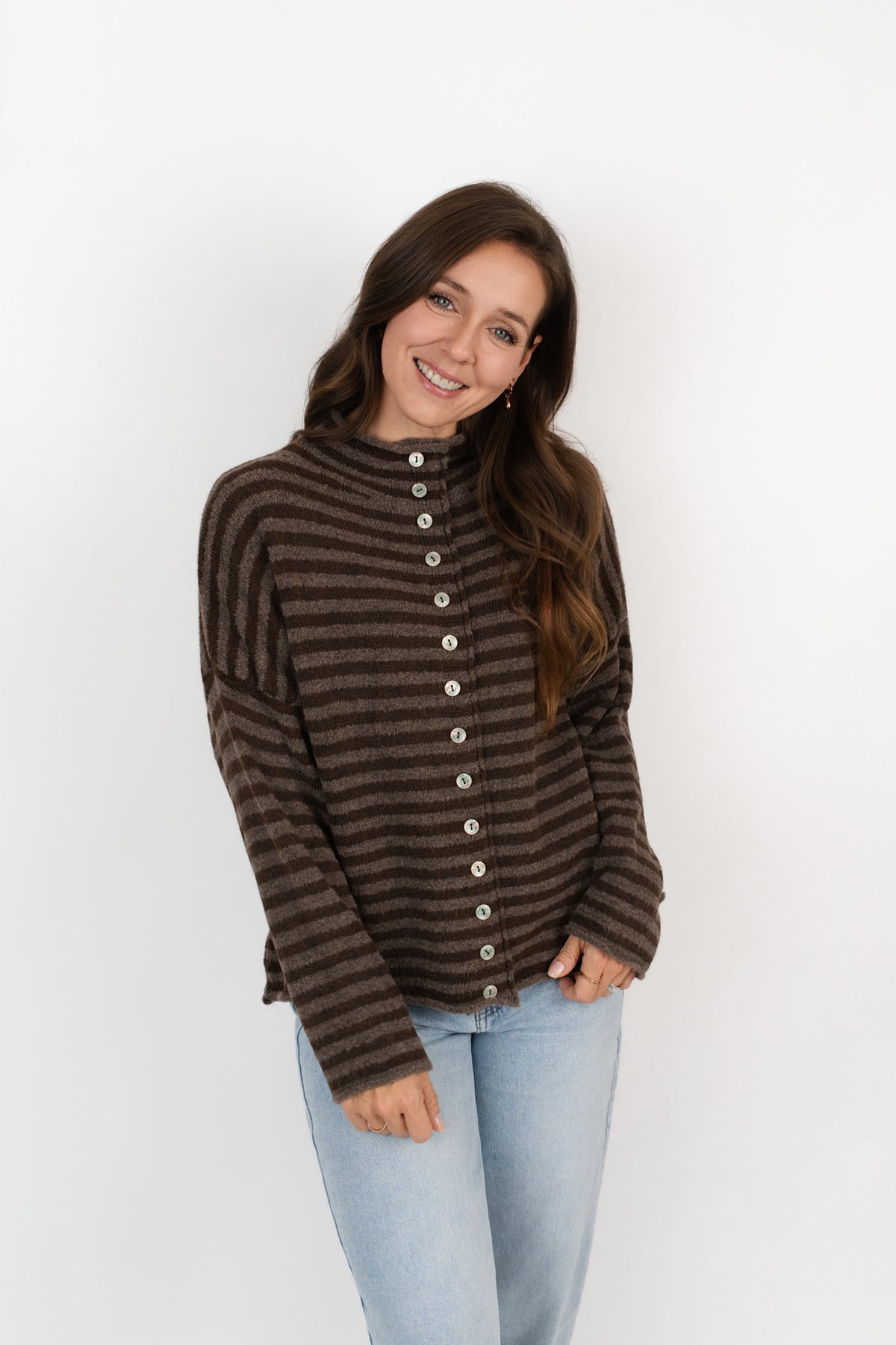 Gestreifte Jacke mit Stehkragen & Knopfleiste